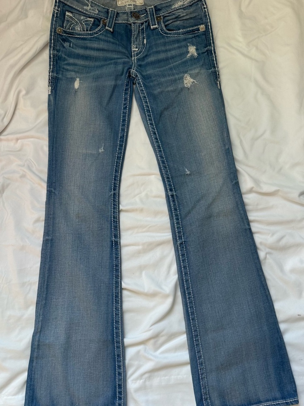Big Star Women's Light Blue Flared Jeans with Distressed Detail